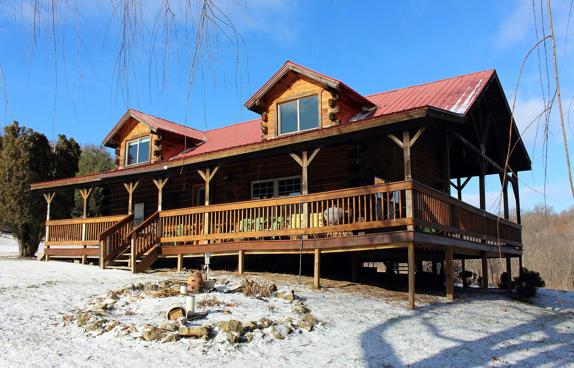 Rear porch that looks out over the Kickapoo Valley Reserve State Park. Walk out back door onto the State Park and all its hiking trails.