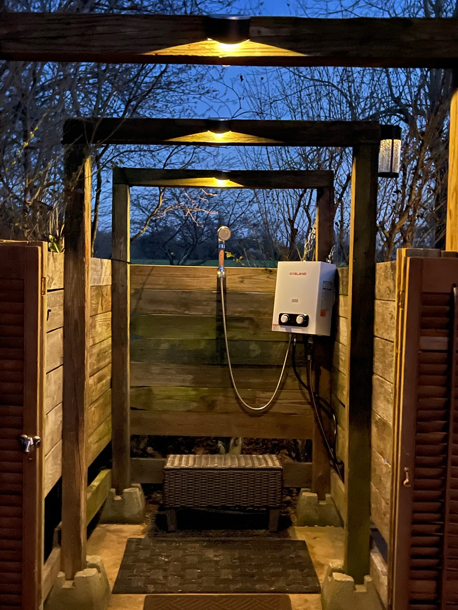 On demand hot outdoor shower.  (Closed in colder months)