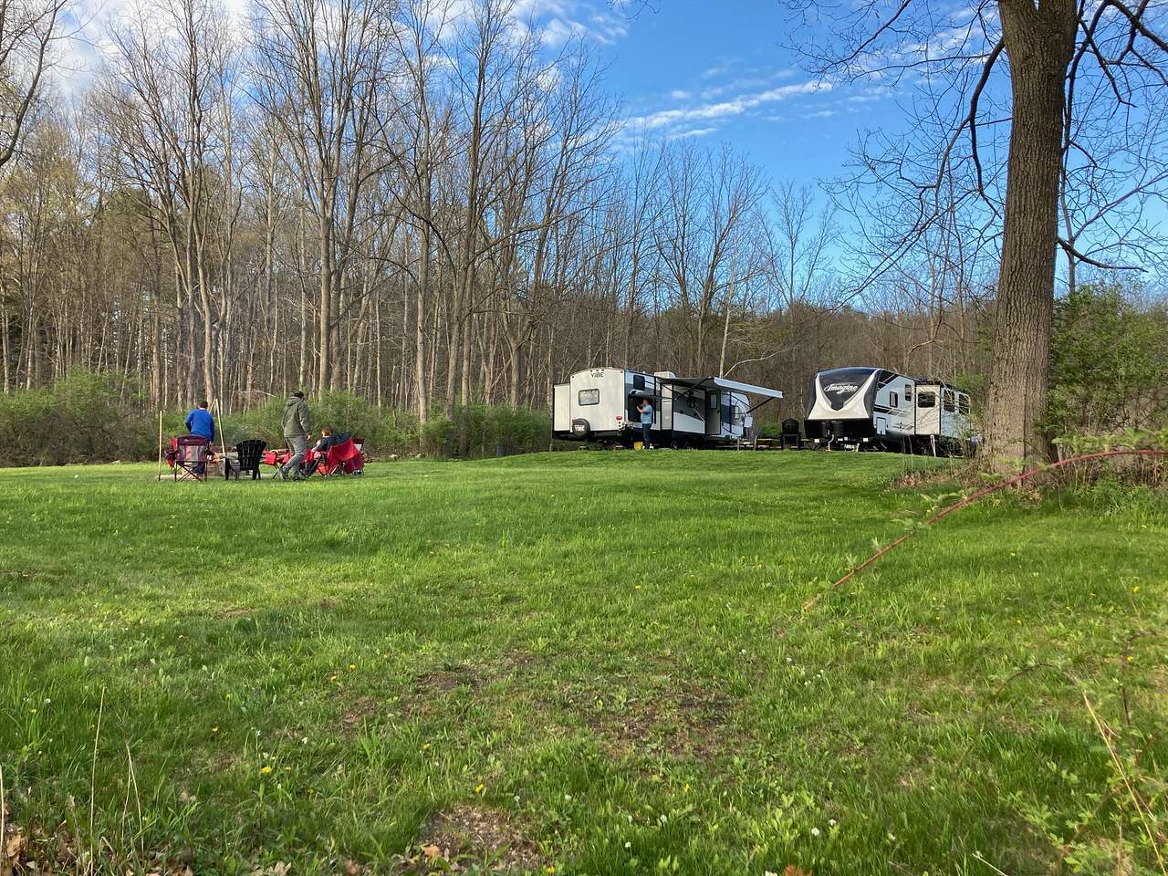 Standing at the creek, looking up at camp