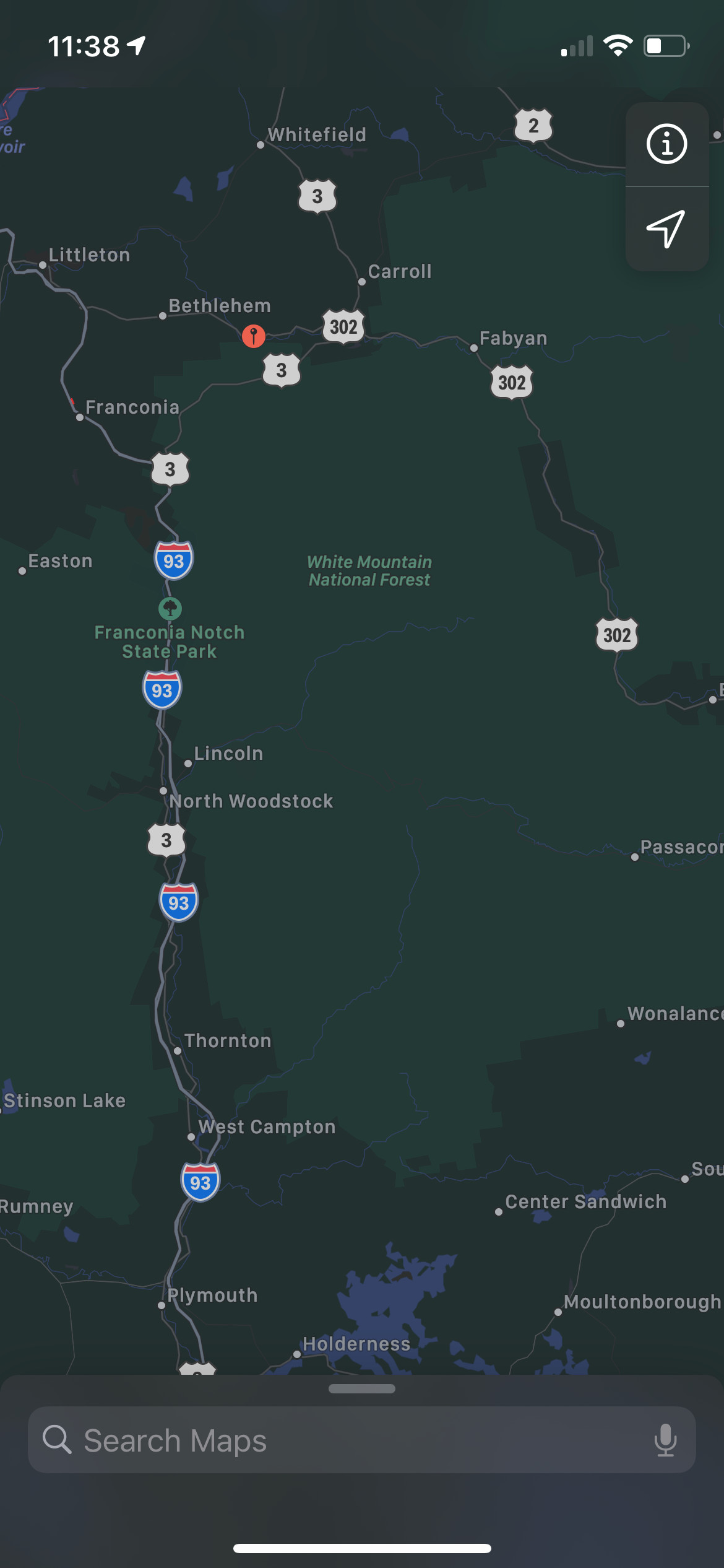 We are at the red dot. Shortly after driving through beautiful Franconia Notch, you will be at your campsite!