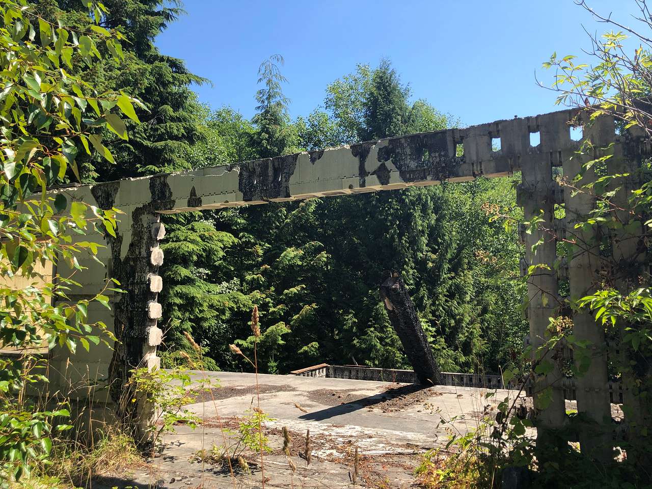 What remains of the once grand house, built with cedar wood harvested from the property.