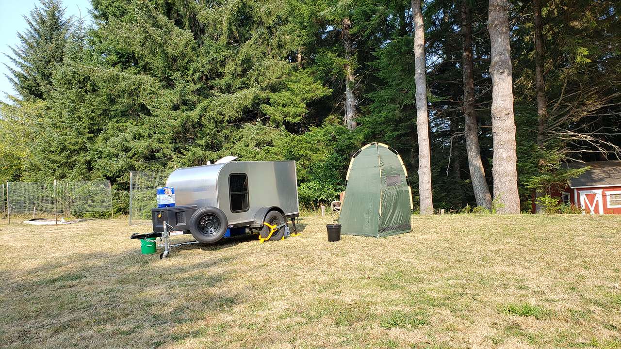 Plenty of room for our little trailer and our privacy shelter with our portable toilet.