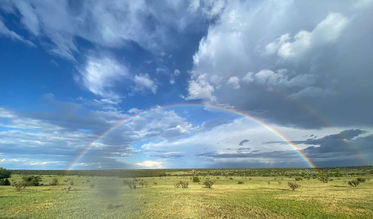 View from the front door of my casita looking toward the School House; blessed be 🌈  