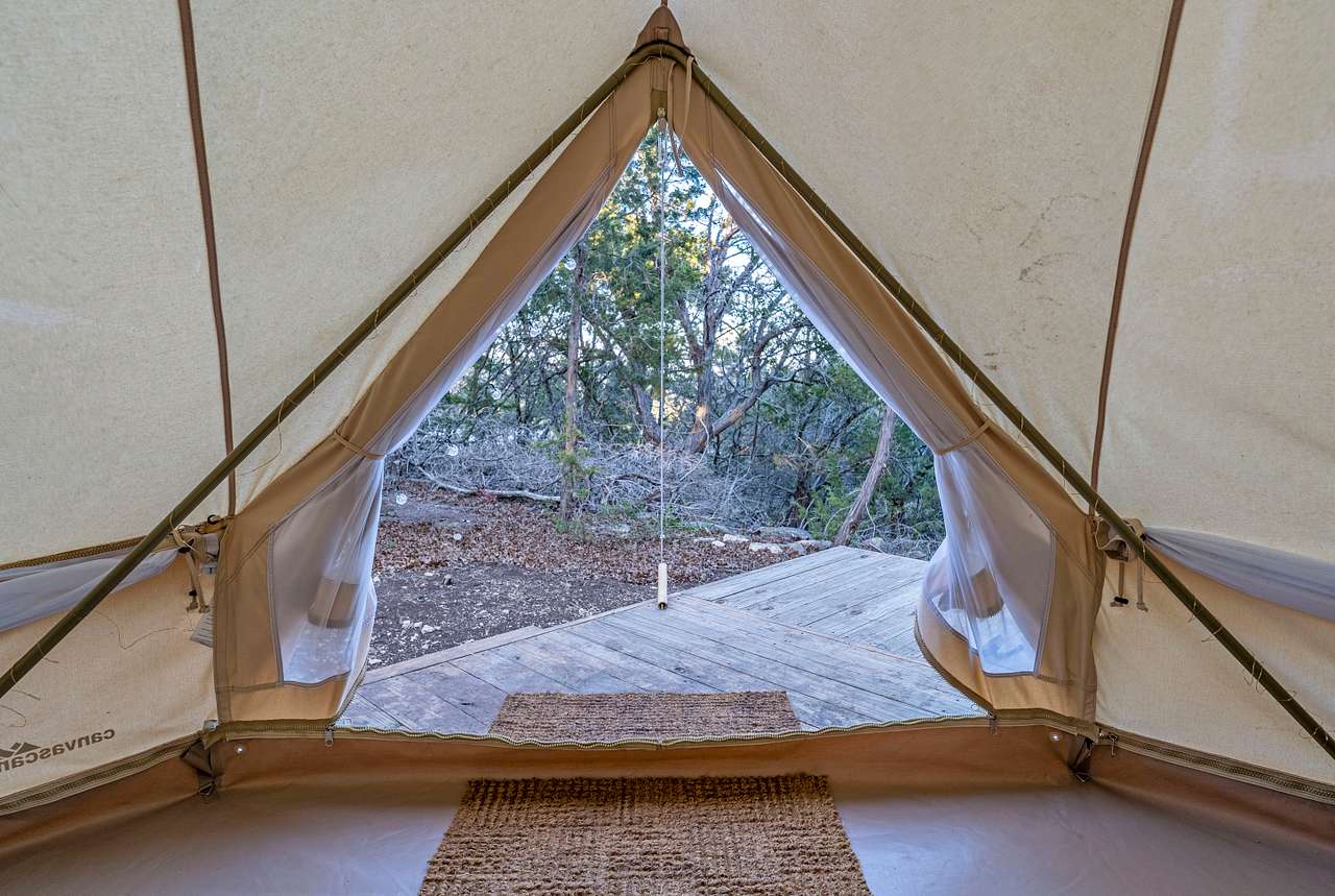 The view looking out of the tent.