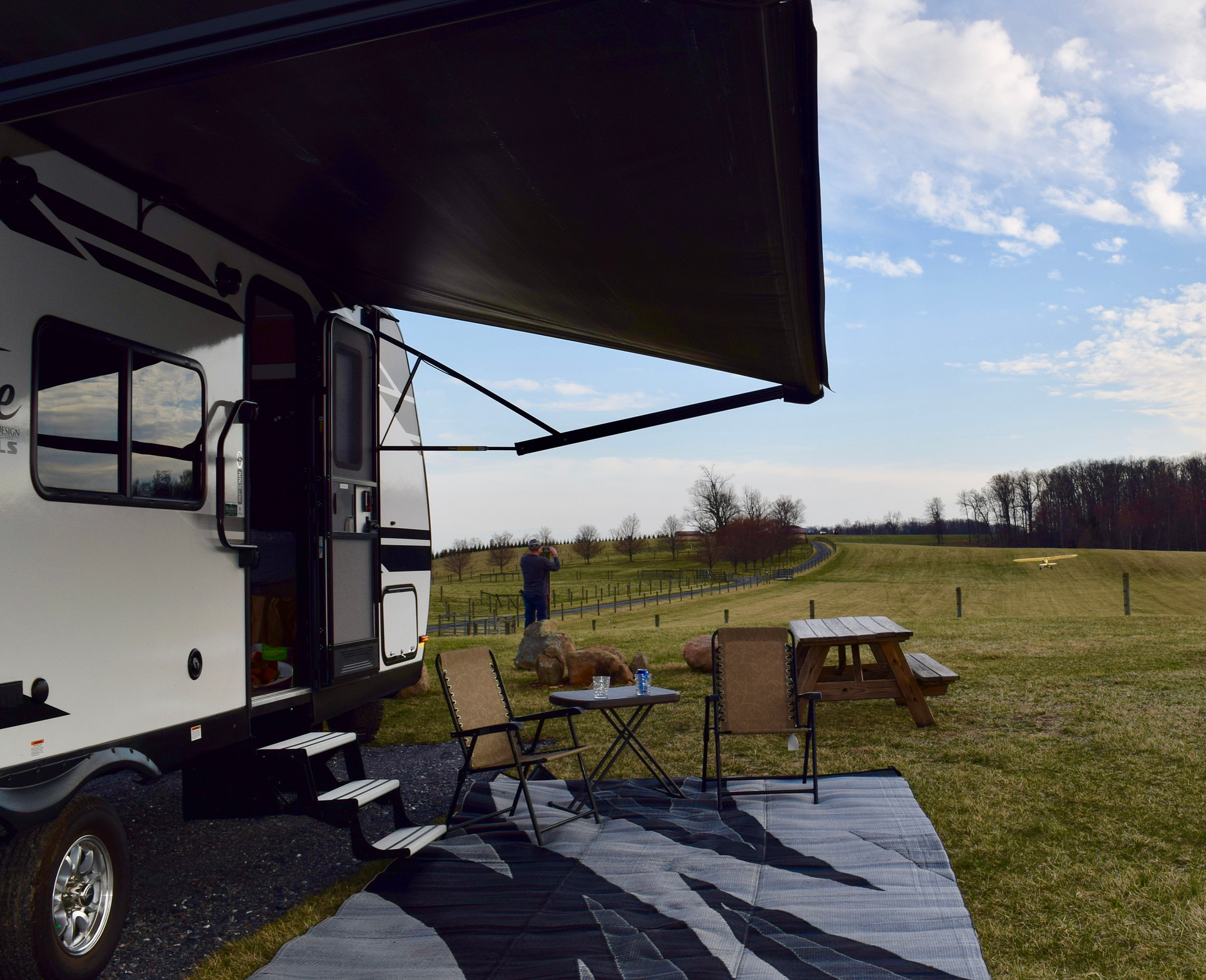 A Piper Cub is preparing to take off from "Willows Landing". You will have a bird's eye view from your campsite of any airplanes that may be visiting the farm.