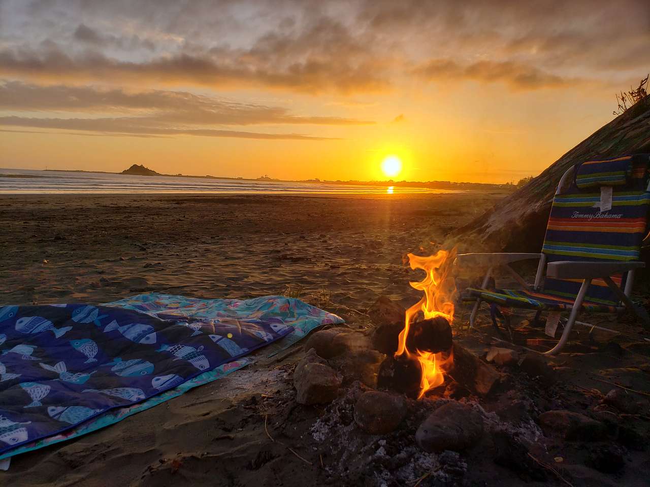 Sunset fire on the beach