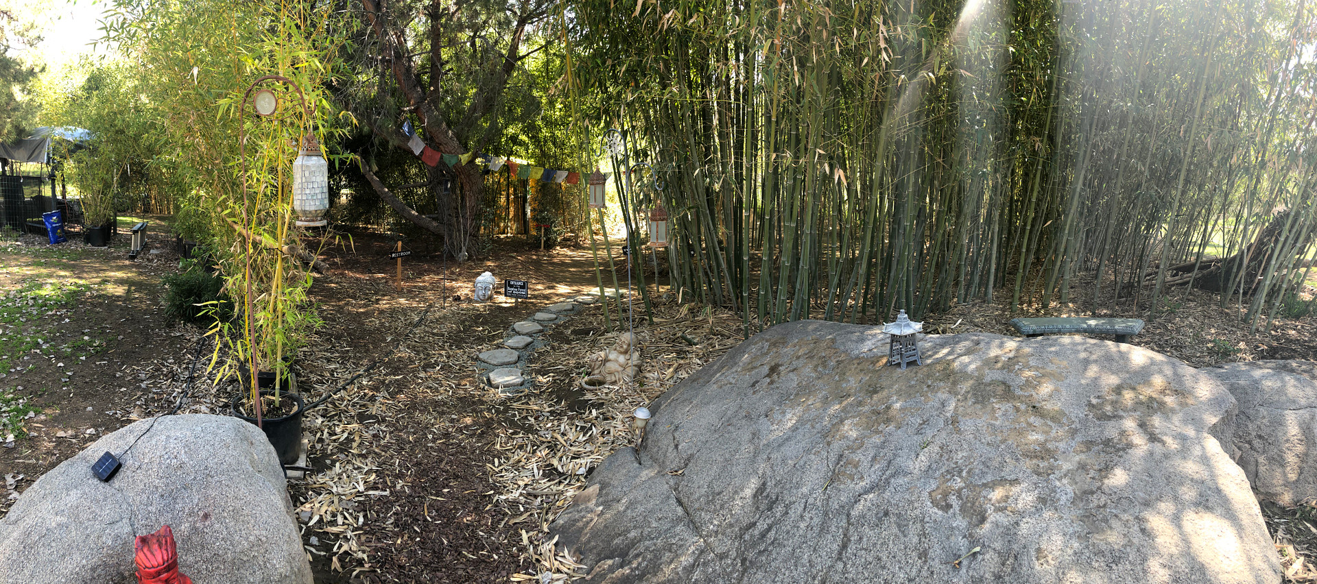 Grove entrance from the west, restroom left background
