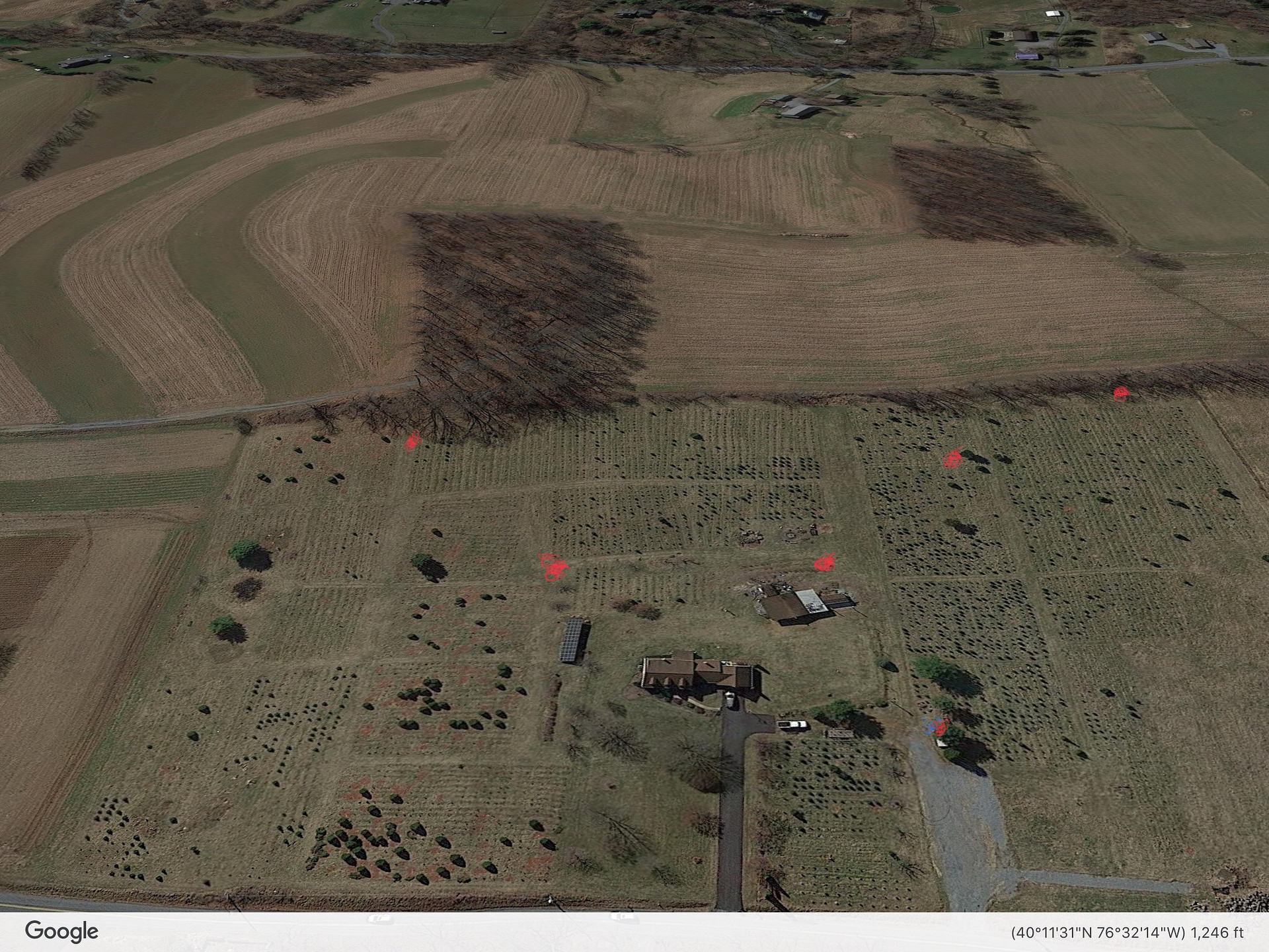 Map of sites. Red dots indicate the site with fire ring.
