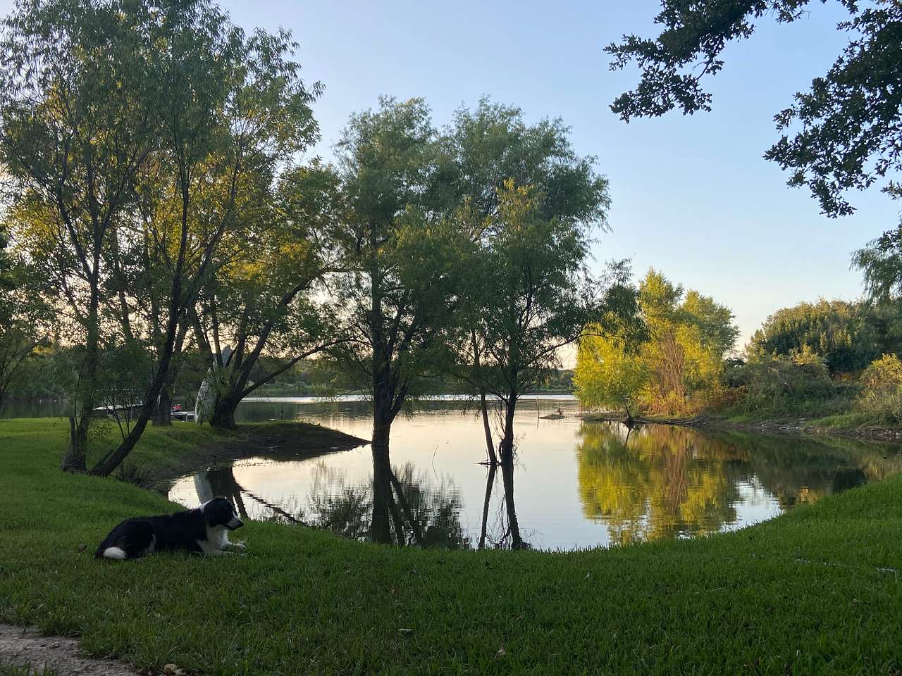 Little Off Ranch backyard. Little Off Lake House is across lake to right