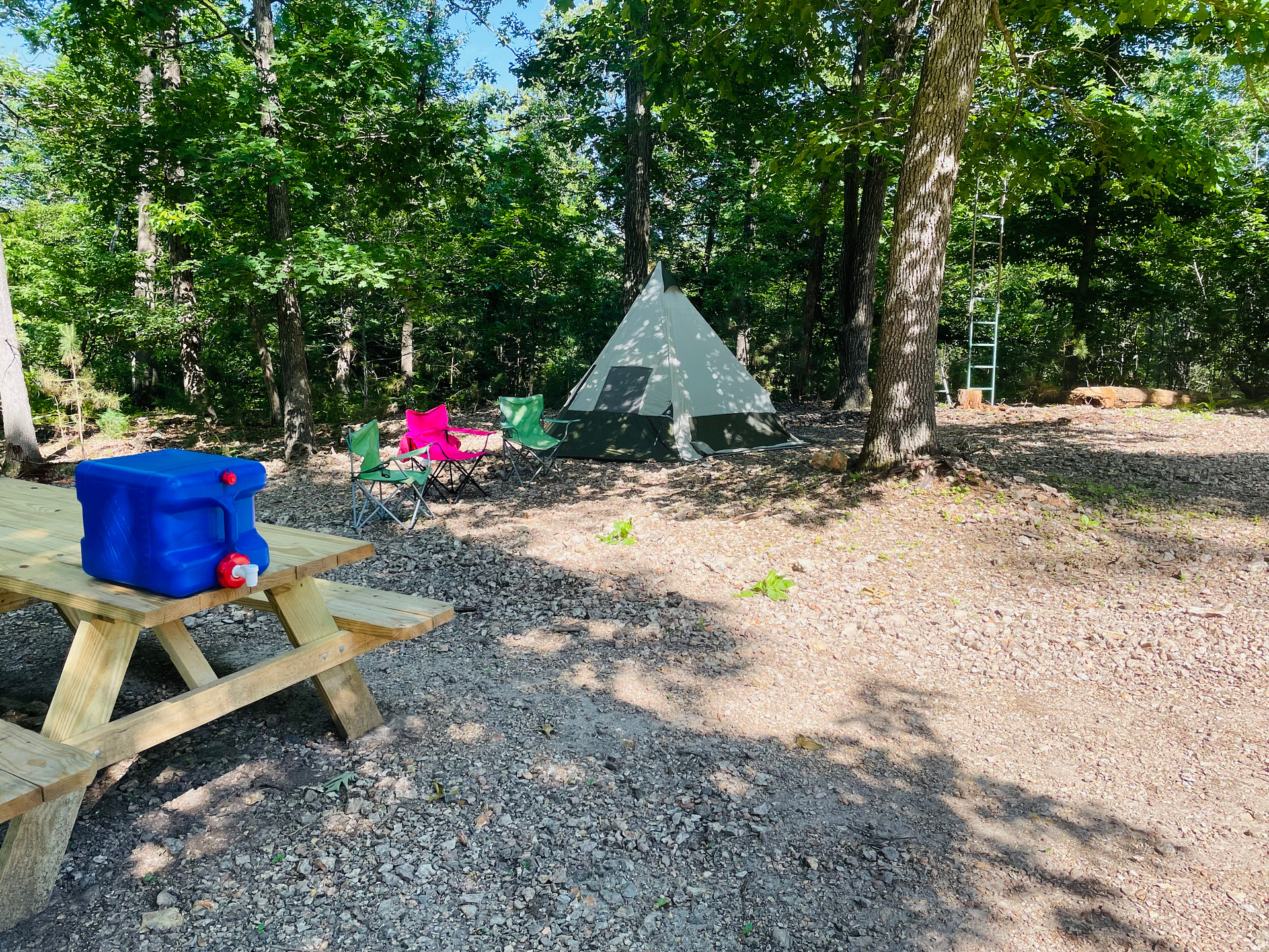Campsite #2 is has plenty of space for a larger party. Tent and hammocks available to rent.