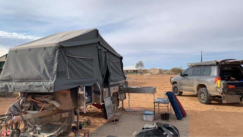 A camper set up on site