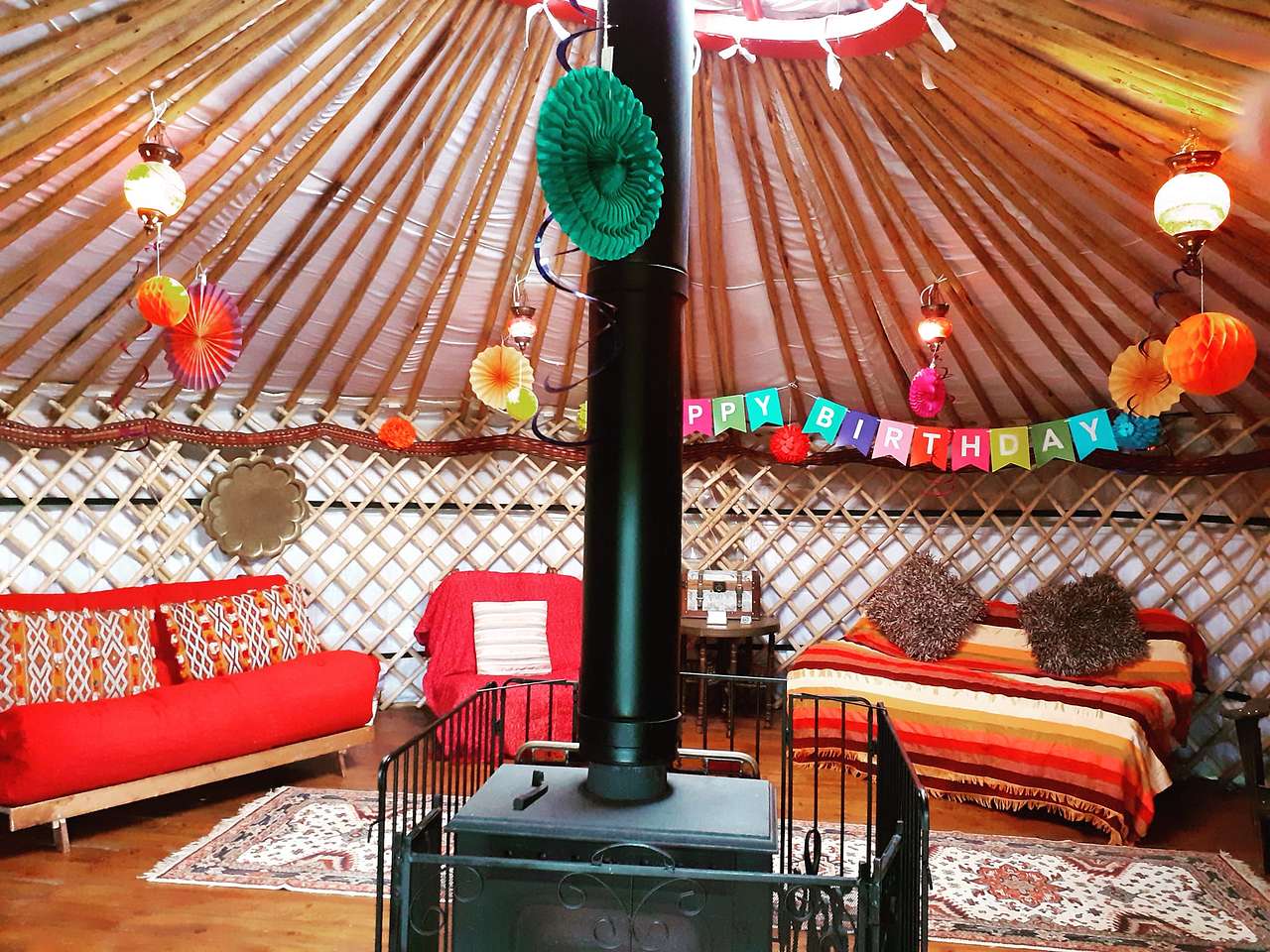 Moroccan inspired yurt interior sleeping up to 8 guests