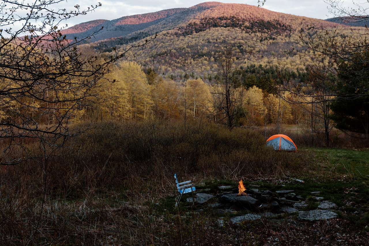 view of the campsite from above the fire pit