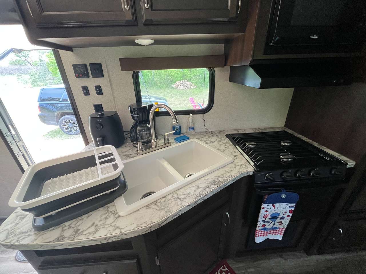 Private campsite with camper