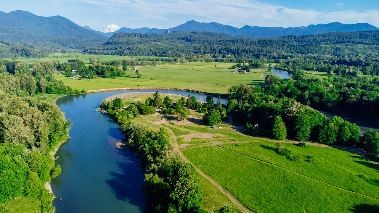 birds eye view of river and sites