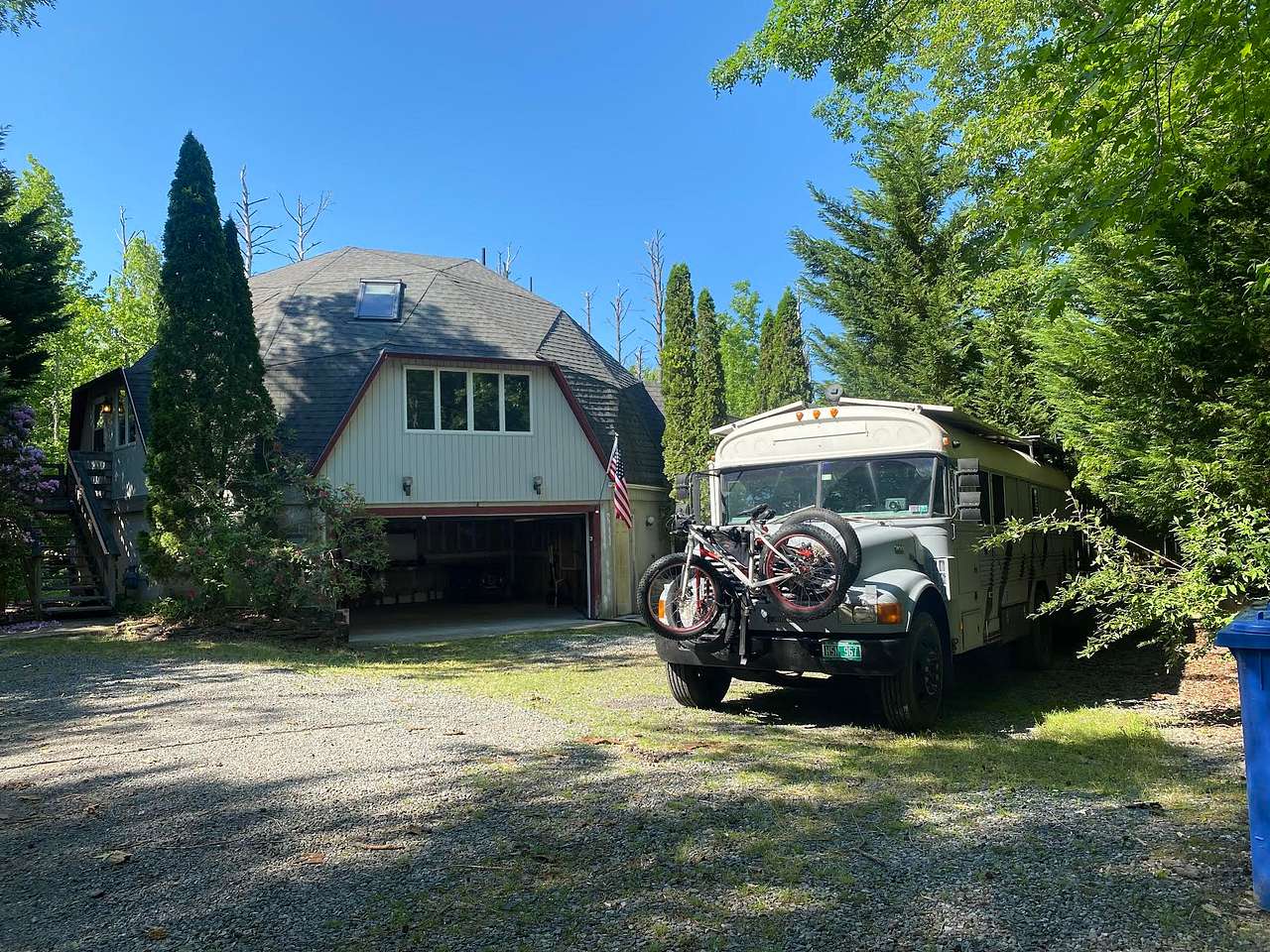 Our geodesic dome and self-converted skoolie
