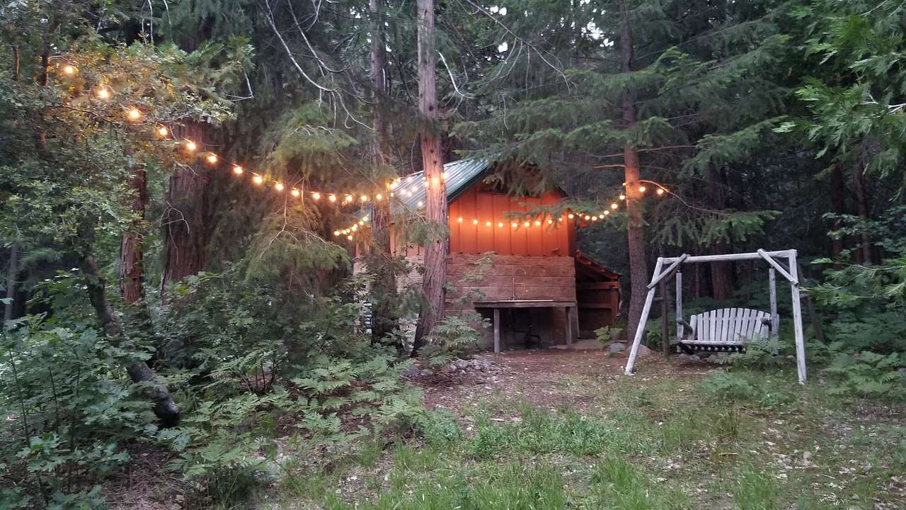 Outdoor sink and swinging chair
