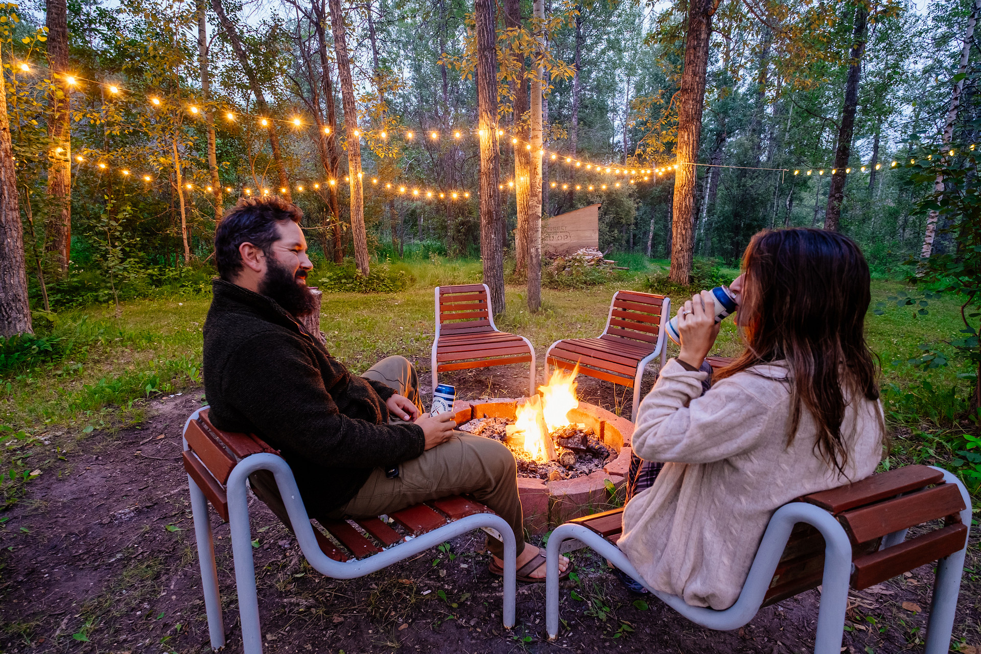 Relaxing by the fire.