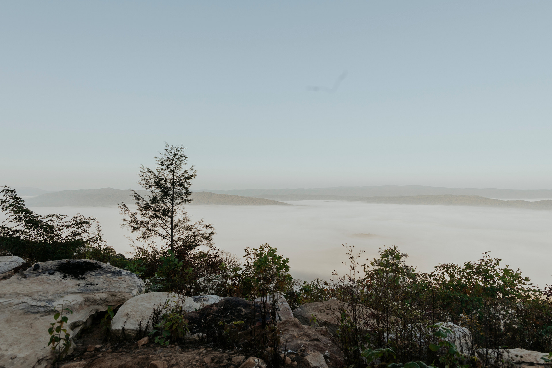 Morning fog covering the mountains as we woke up.