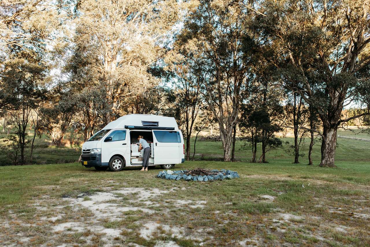 Our campsite near the barn, protected from wind and not too far from the bathrooms