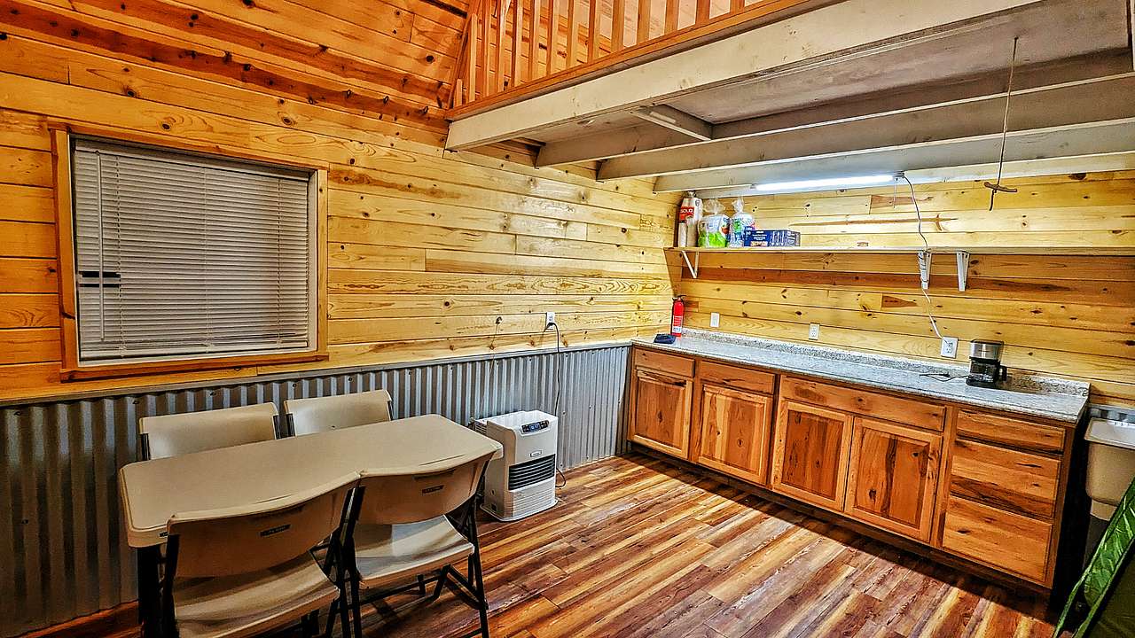 Notice the Toyo Heater, large kitchen counter space, coffee maker (bring your own coffee and filters).