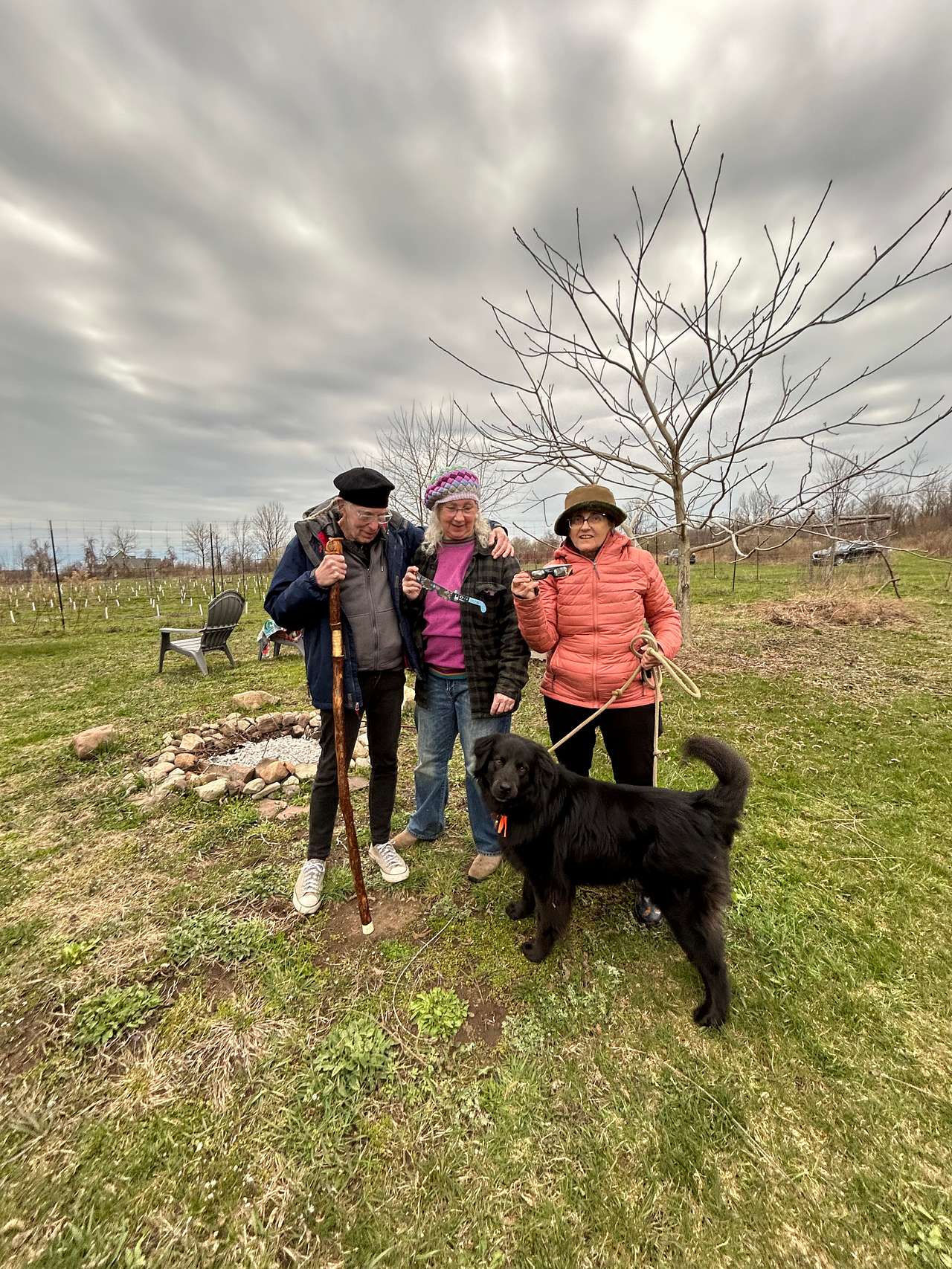 Our wonderful hosts, Valerie and William, eclipse watchers
with Kenny the Brave (dog) 