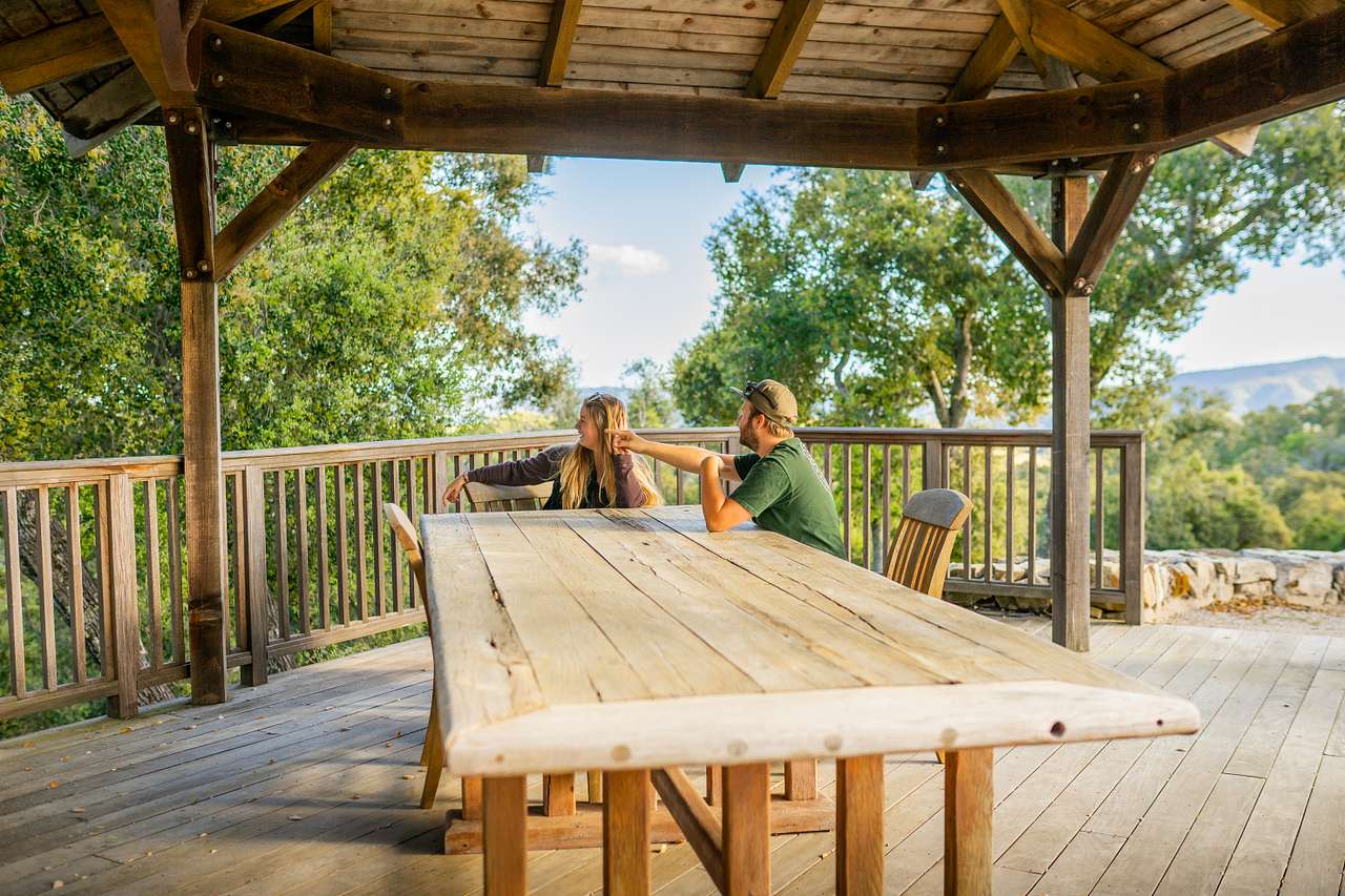 The table under the gazebo is a great spot to relax, have a drink, or camp stove cook!
