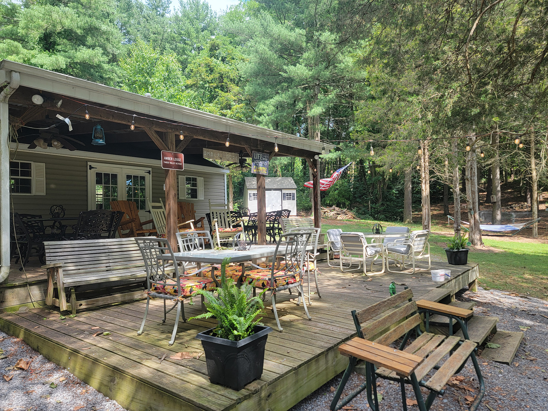 Amber Lodge and the decks for dining and just hanging out. Seating for 24 plus people.