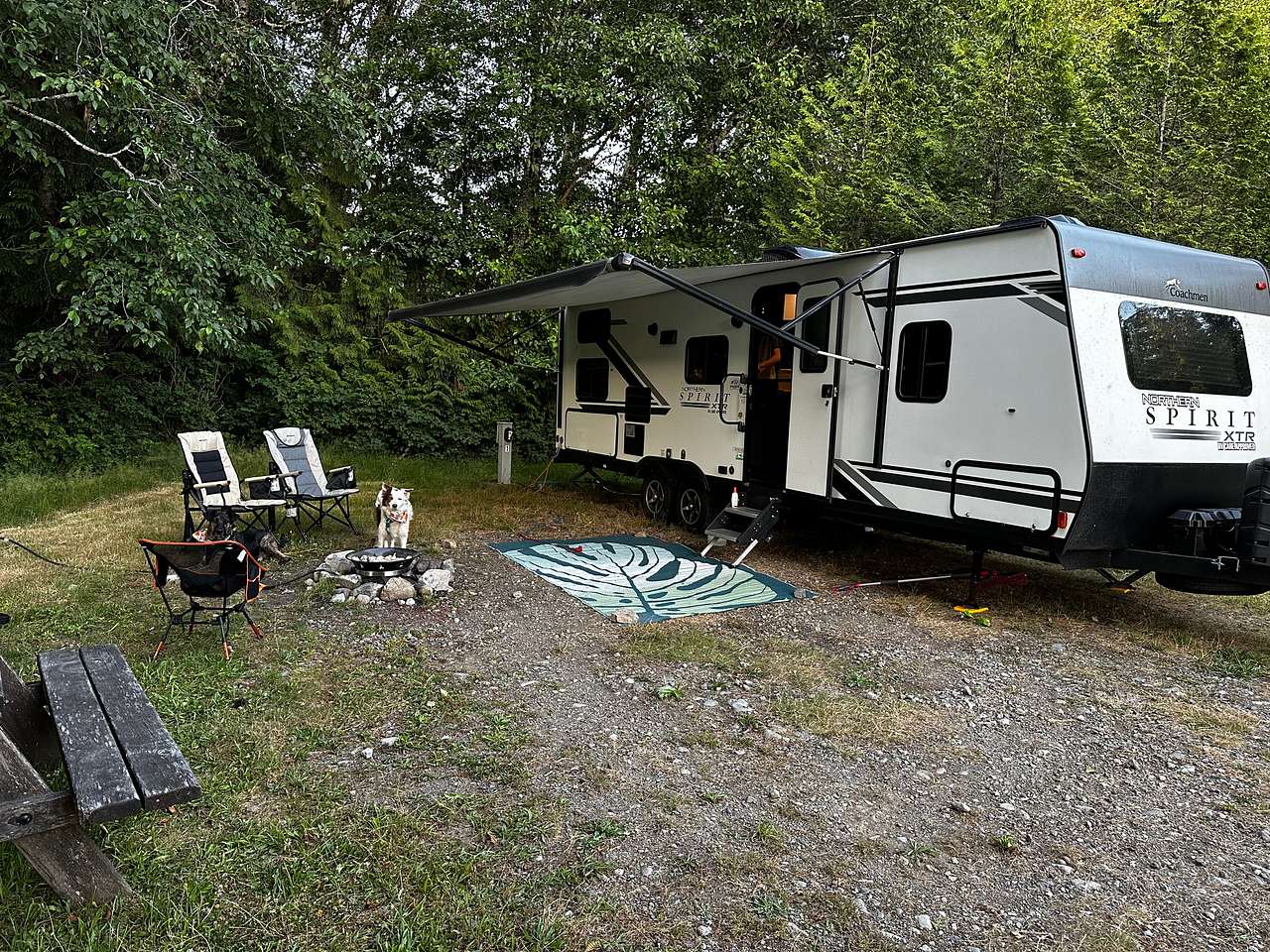 Sites easily fit our 30ft Trailer (and border collie, Bose). 