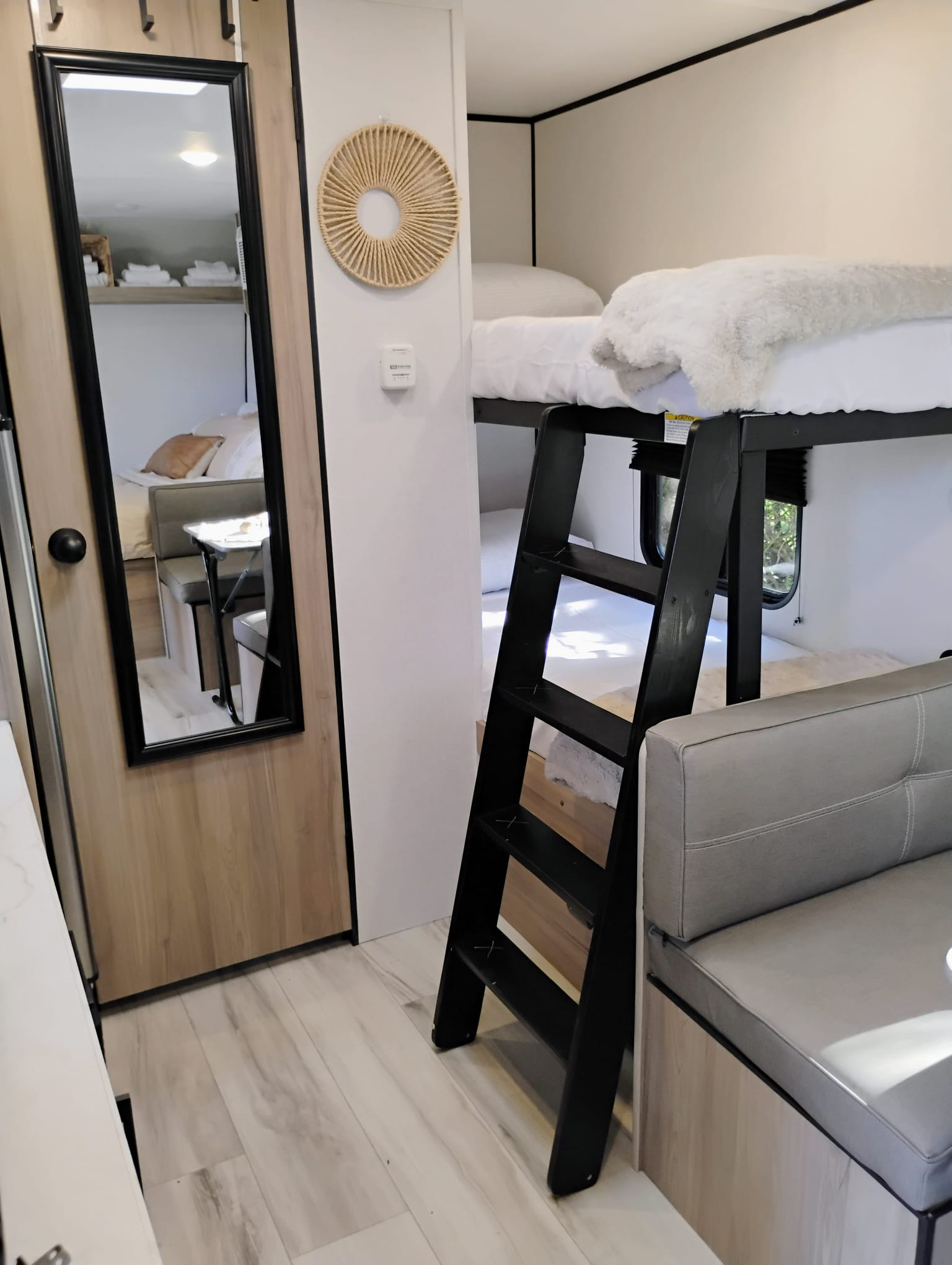 Bunk beds perfect for both kids and adults—each bed comes with its own reading light, USB-C, and USB-A outlets for convenient phone charging.
