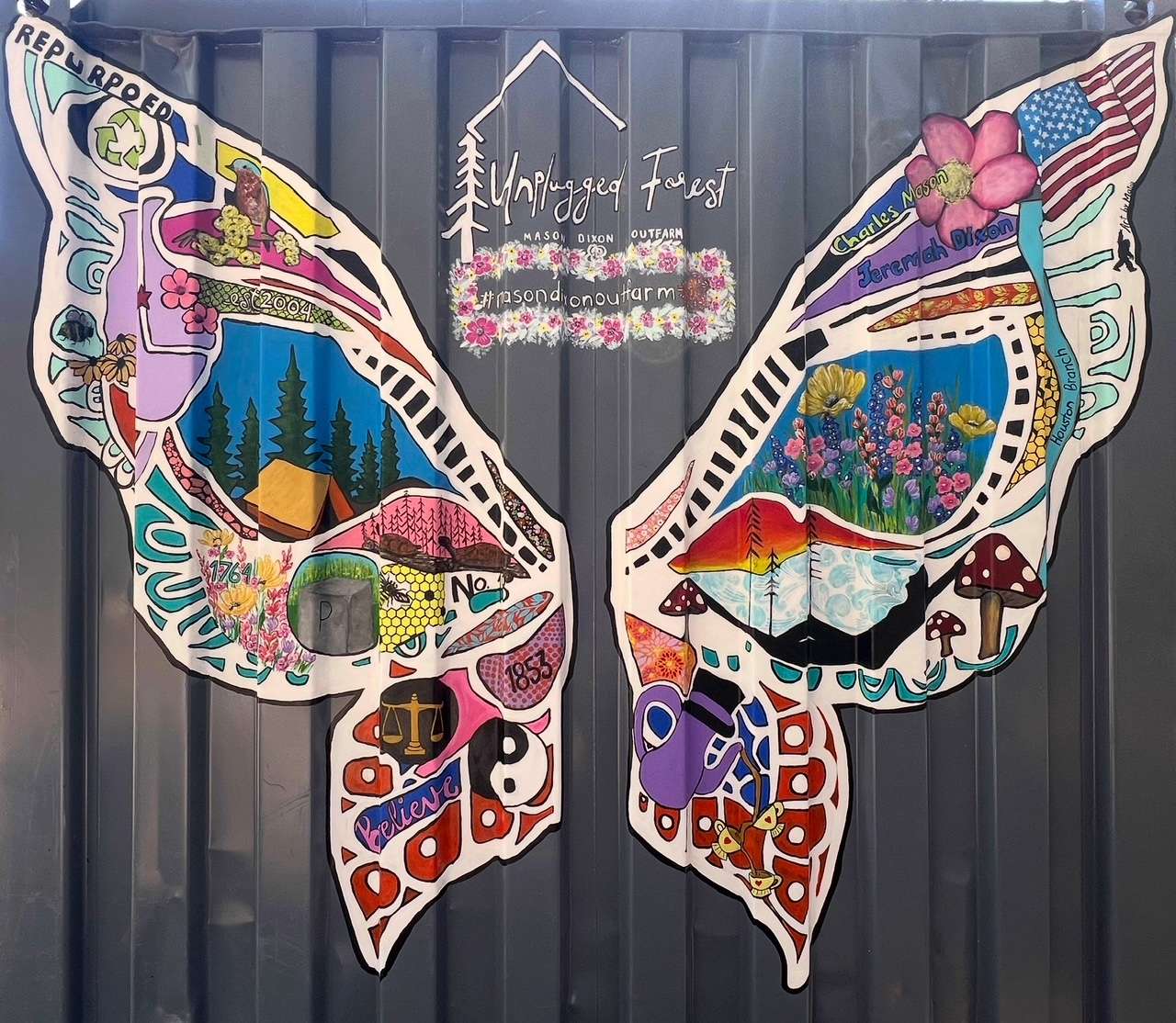 We hired a local DE artist, Art by Matia, to tell our farms story in a beautiful butterfly Mural. We hope you get your photo with it #masondixonoufarm