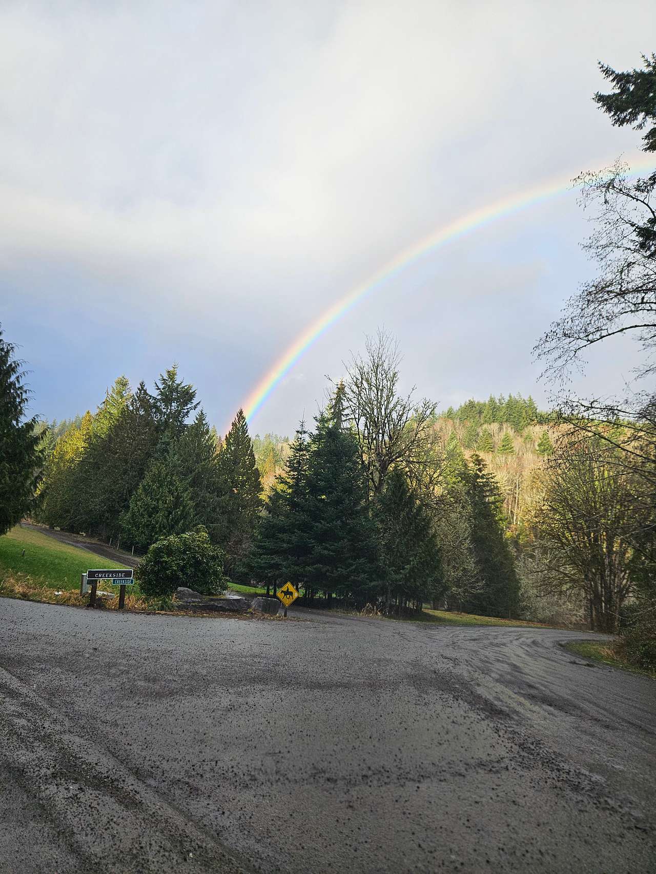 Rainbow on the road in