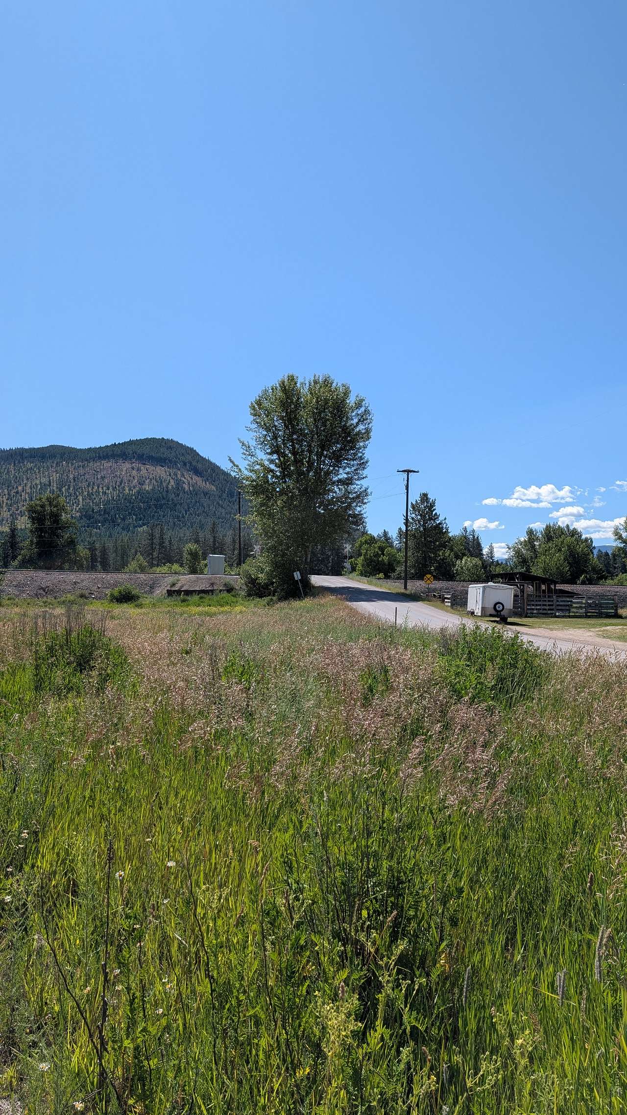 Two Rivers Road looking toward the tracks and Clark Fork River access.