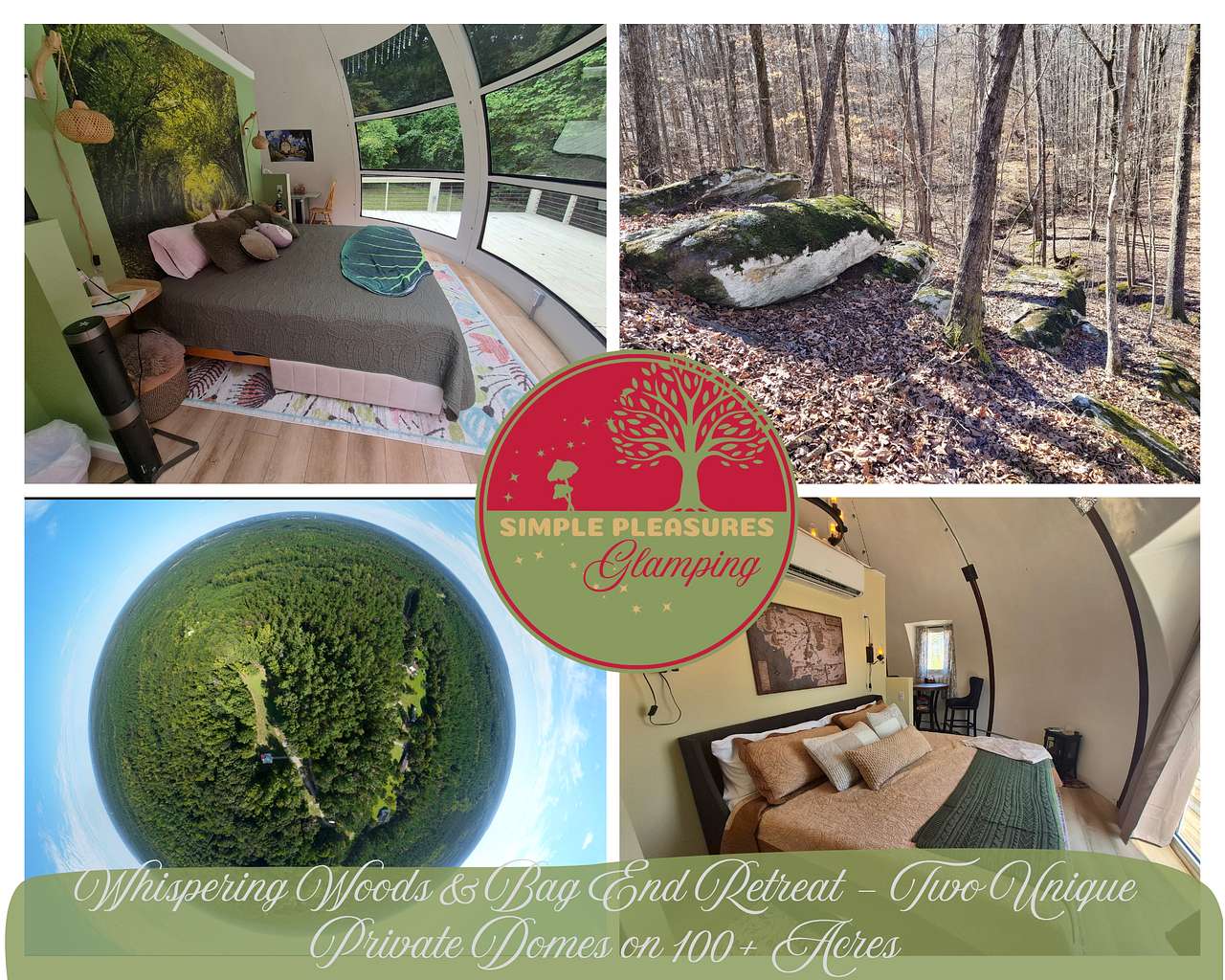 Whispering Woods & Bag End Retreat – Two Unique Private Domes on 100+ Acres