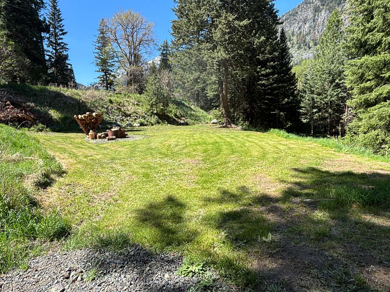 Tent camping area below cabin. 