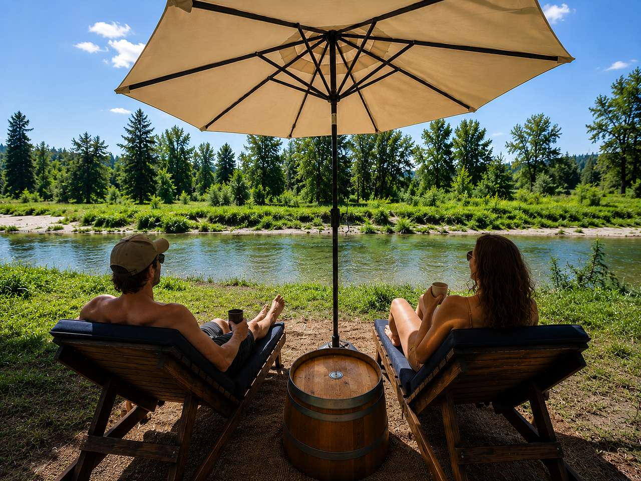 Enjoy private beach access with lounge chairs and sun umbrella