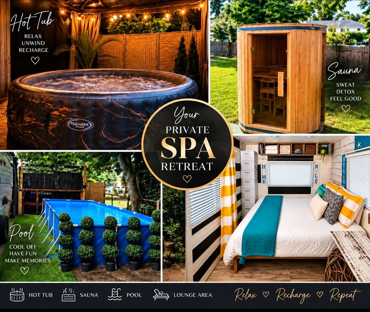 Backyard Glamping-Pool Spa Retreat