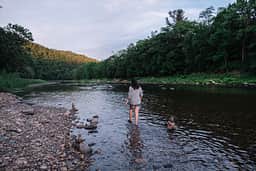 Going for a swim down at the nearby river! The trail right behind the barn takes you right there!