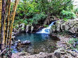 Waterfall swimming area on the property.  The swimming area is shared with other rentals.