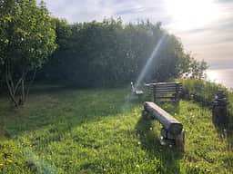 Table and bench on Bluff, great place to have coffee