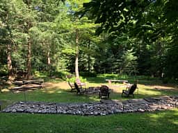 Main camping area with sun peaking through...