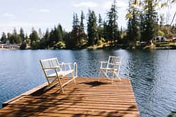 Pipe Lake Cabin dock in the sunshine ☀️