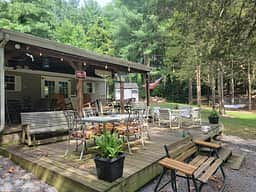 Amber Lodge and the decks for dining and just hanging out. Seating for 24 plus people.